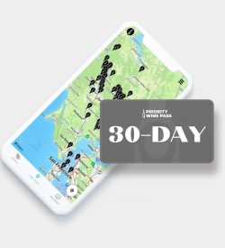 Illustration of the Priority Wine Pass app with a 30-day wine pass card on top
