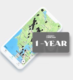 Illustration of the Priority Wine Pass app with a 1 Year wine pass card on top